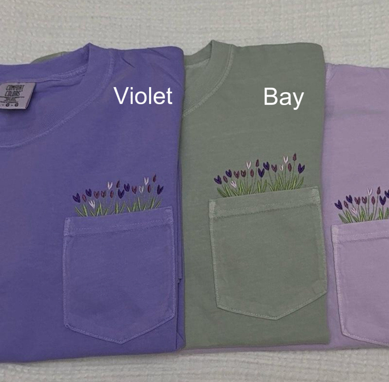 Embroidered Tulips floral pocket Comfort Colors tshirt, spring tulip tshirt