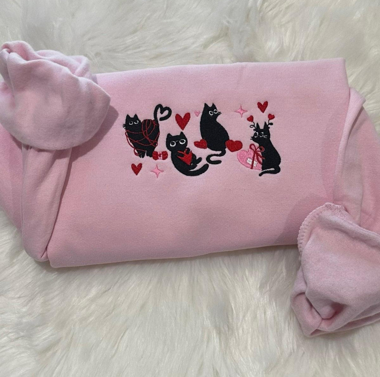 Valentines Day Black Cats embroidered sweatshirt, Valentines Day cat sweatshirt