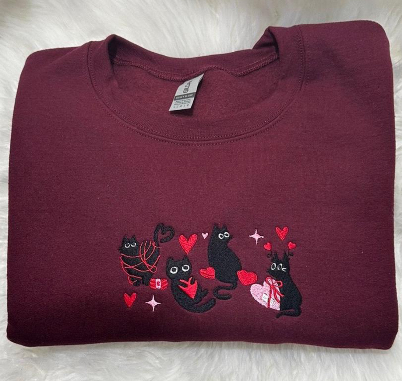 Valentines Day Black Cats embroidered sweatshirt, Valentines Day cat sweatshirt