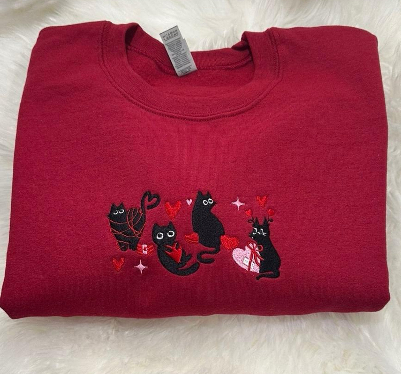 Valentines Day Black Cats embroidered sweatshirt, Valentines Day cat sweatshirt