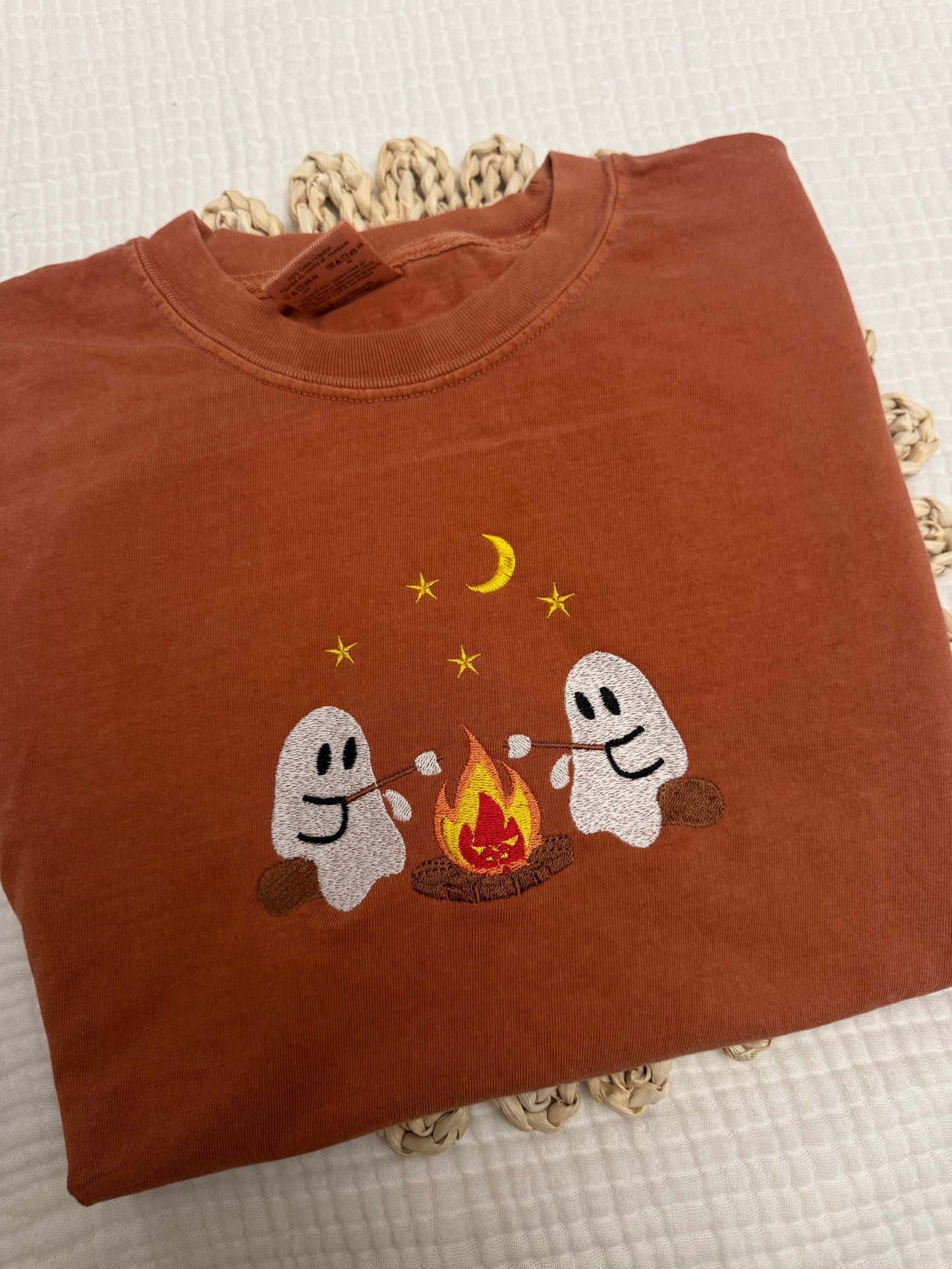Cute ghosts camping embroidered Halloween spooky season Comfort Colors tshirt