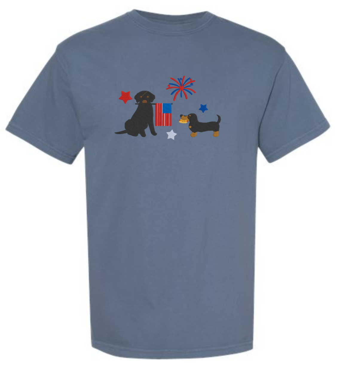 Black lab and black/brown dachshund Fourth of July embroidered Comfort Colors t-shirt, Fourth of july embroidered shirt, Comfort colors shirt, Comfort Colors fourth of july shirt (Copy) (Copy) (Copy)