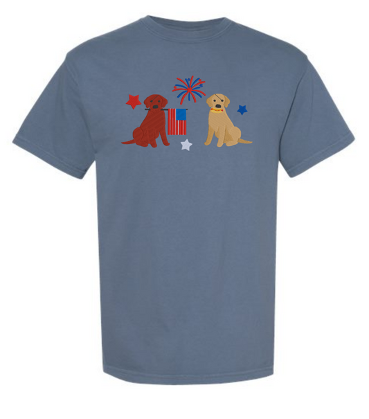 Red Golden Retreiver and Golden Retreiver USA Fourth of July embroidered Comfort Colors t-shirt, Fourth of july embroidered shirt, Comfort colors shirt, Comfort Colors fourth of july shirt