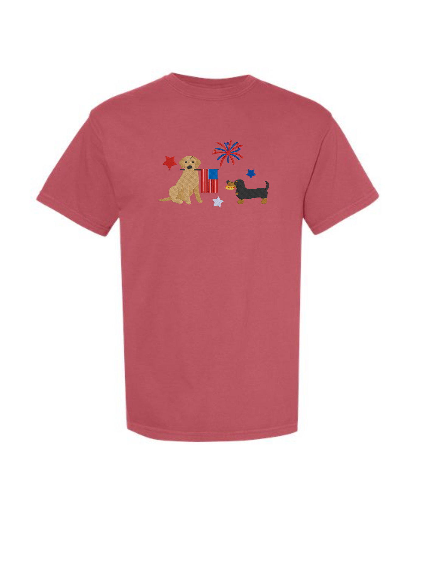 Fourth of July Golden retriever and dachshund usa comfort colors tee