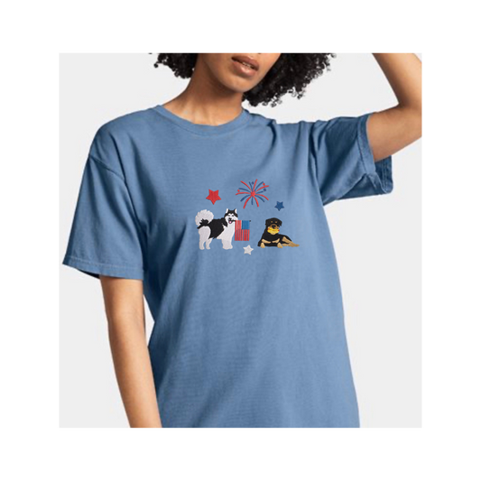 USA Husky & Rottweiler doggie embroidered Comfort Colors t-shirt