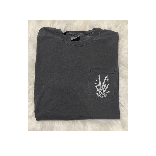 Creep it real skeleton hand embroidered Comfort Colors pocket tee, Halloween tshirt, spooky season, embroidered spooky season shirt