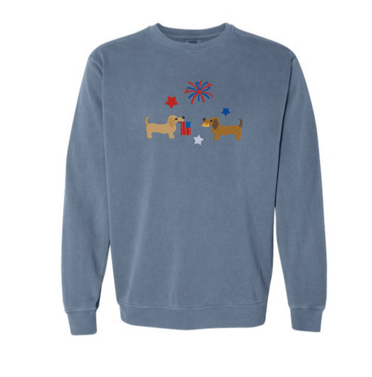 USA 2 dachshunds embroidered ComfortColors sweatshirt