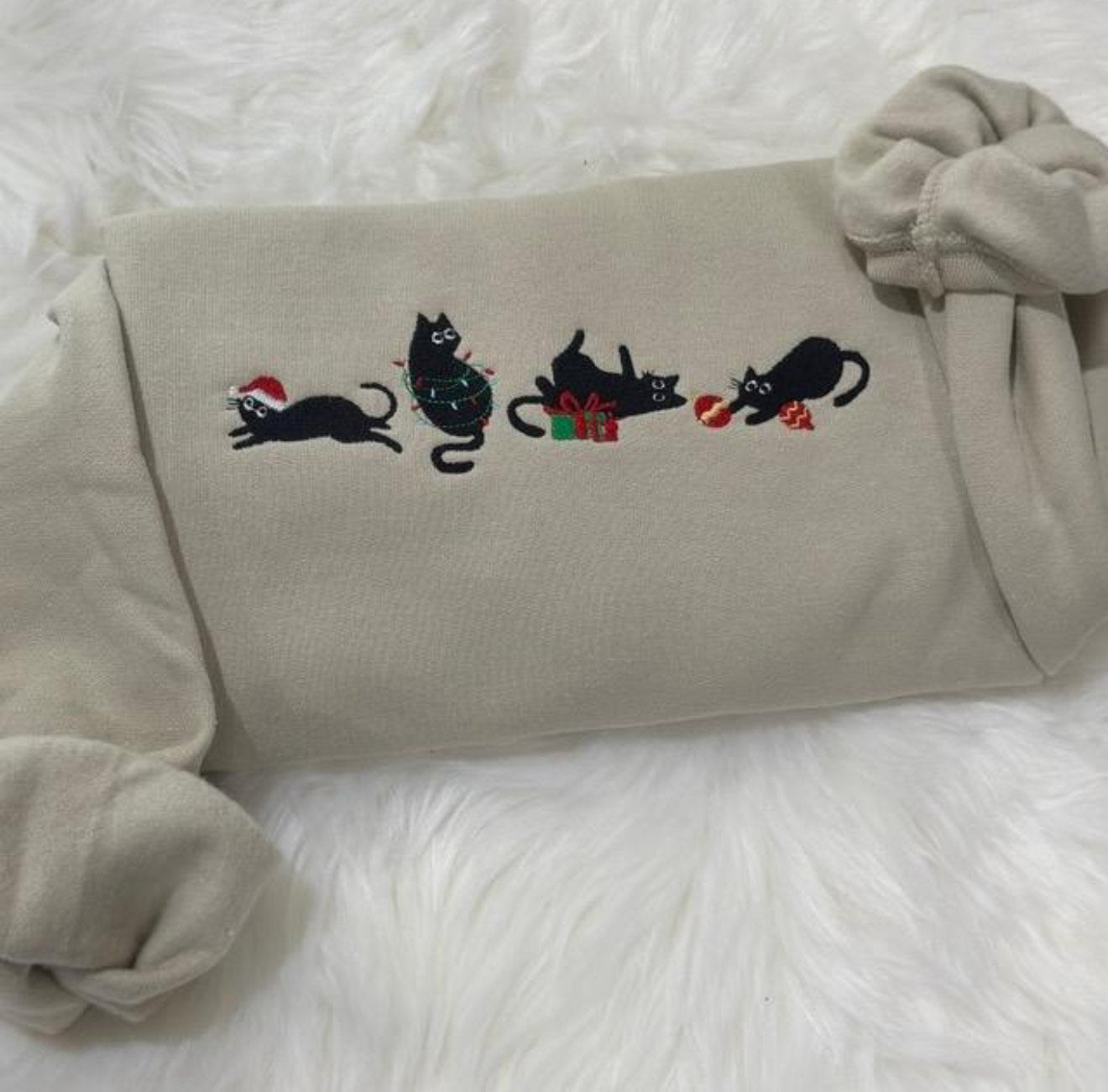 Christmas cats embroidered sweatshirt