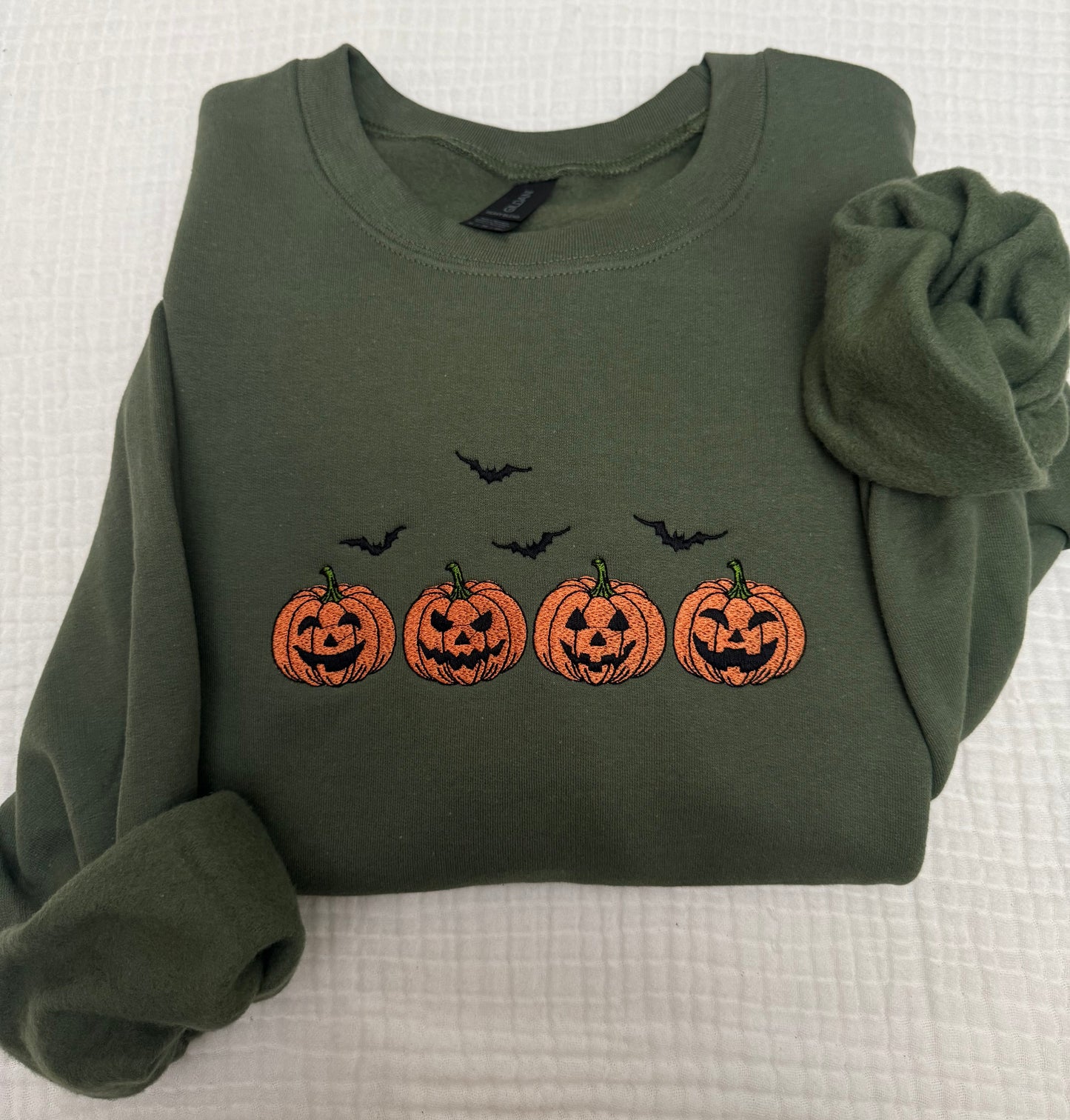 Pumpkins and bats embroidered spooky season Halloween sweatshirt