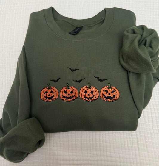 Pumpkins and bats embroidered spooky season Halloween sweatshirt
