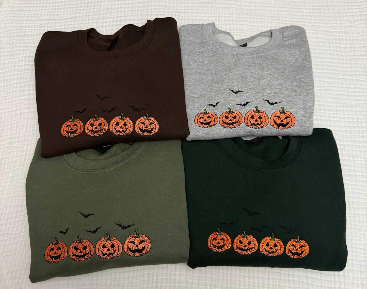 Pumpkins and bats embroidered spooky season Halloween sweatshirt