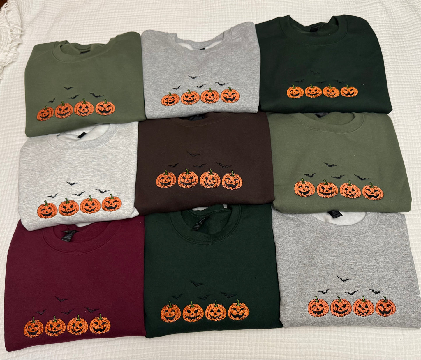 Pumpkins and bats embroidered spooky season Halloween sweatshirt