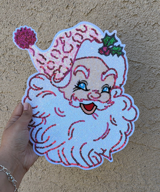 Pink Santa Sequin PatchFull Size Chenille|Sequin| Iron On|Embroidered| Chenille Christmas Patches| Chenille Patches| Chenille Patch Sweater| Chenille Patch Iron On