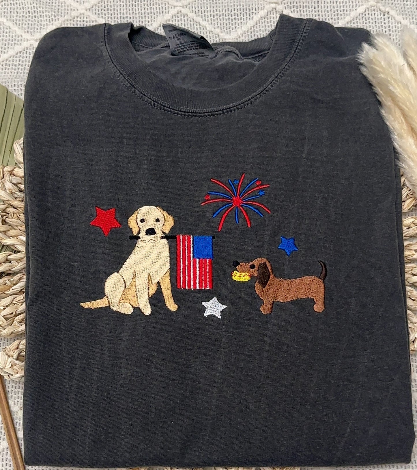 Fourth of July doggies embroidered Comfort Colors t-shirt, Fourth of july embroidered shirt, Comfort colors shirt, Comfort Colors fourth of july shirt