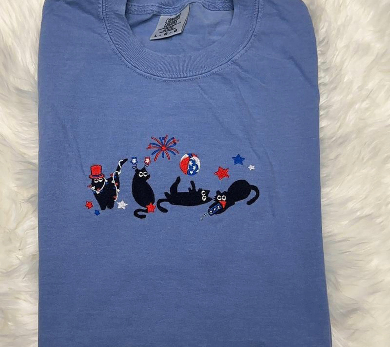 Fourth of July embroidered black cats Comfort Colors T-Shirt