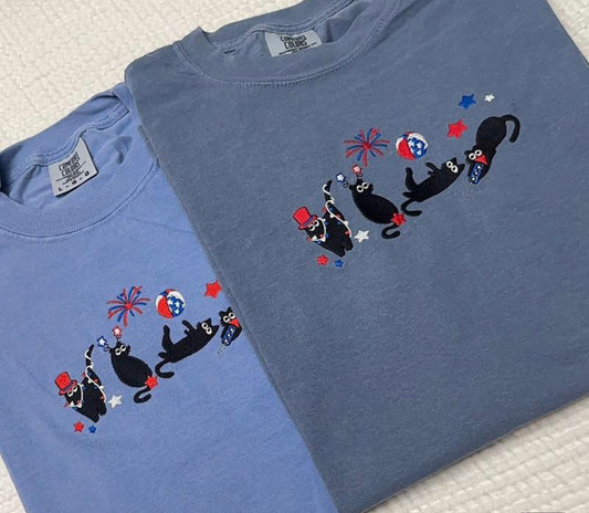 Fourth of July embroidered black cats Comfort Colors T-Shirt