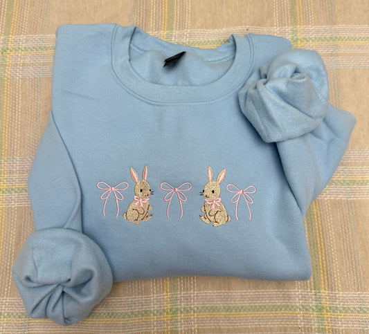 Cute dainty easter bunnies coquette embroidered Easter sweatshirt