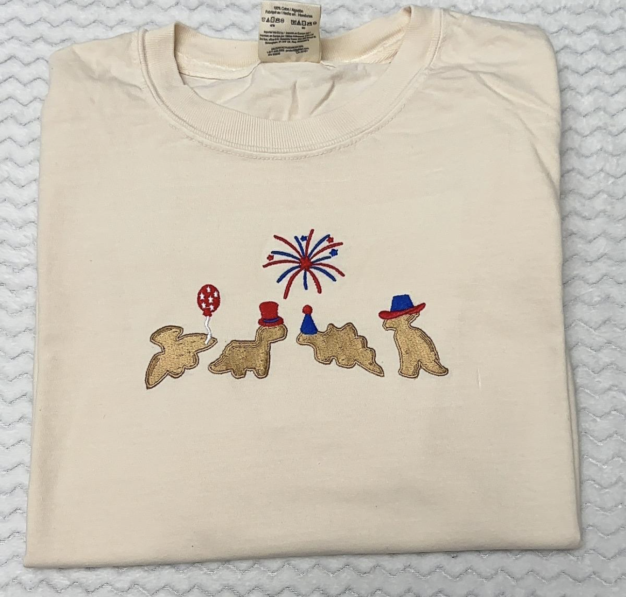 Embroidered Fourth of July dino nuggies comfort colors shirt, Dino nuggies shirt, Embroidered fourth of july shirt