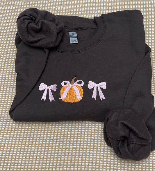 Coquette pumpkin two bows embroidered fall sweatshirt