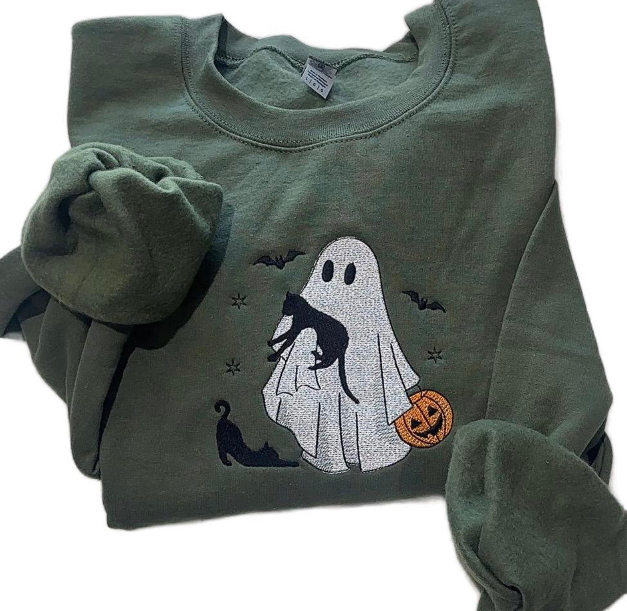 Ghost with cats embroidered halloween sweatshirt