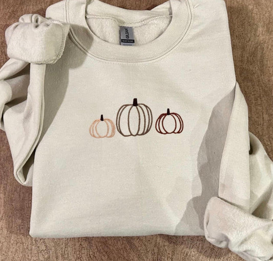 Neutral fall pumpkins embroidered sweatshirt