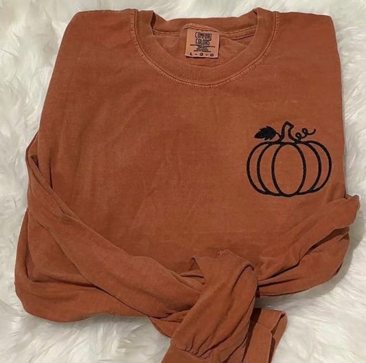 Pumpkin fall embroidered comfort colors tshirt, fall tshirt, Comfort Colors fall tshirt