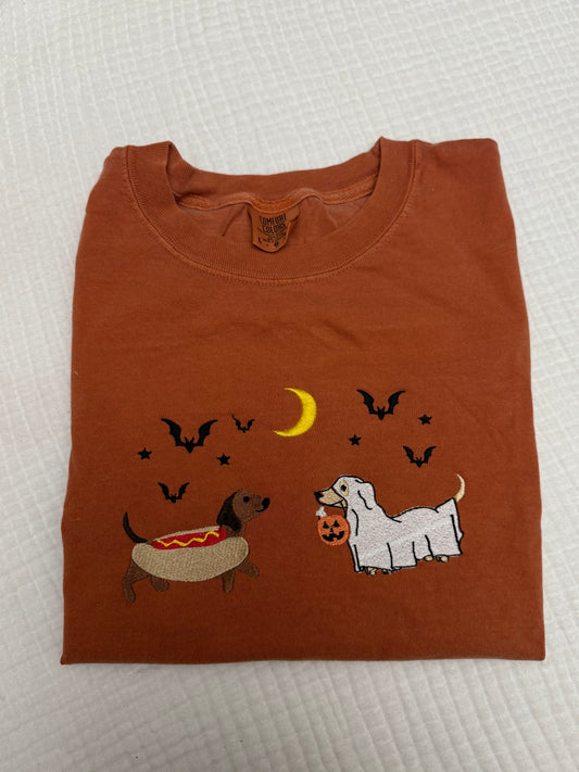 Halloween dachshunds spooky season embroidered Comfort Colors tshirt