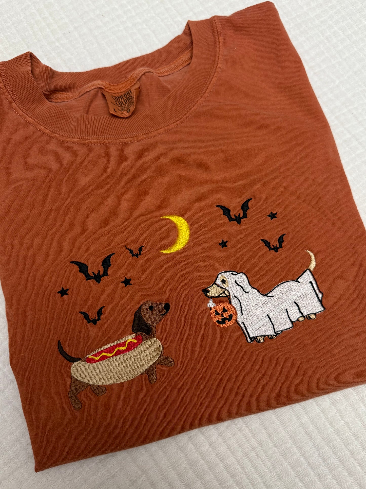 Halloween dachshunds spooky season embroidered Comfort Colors tshirt