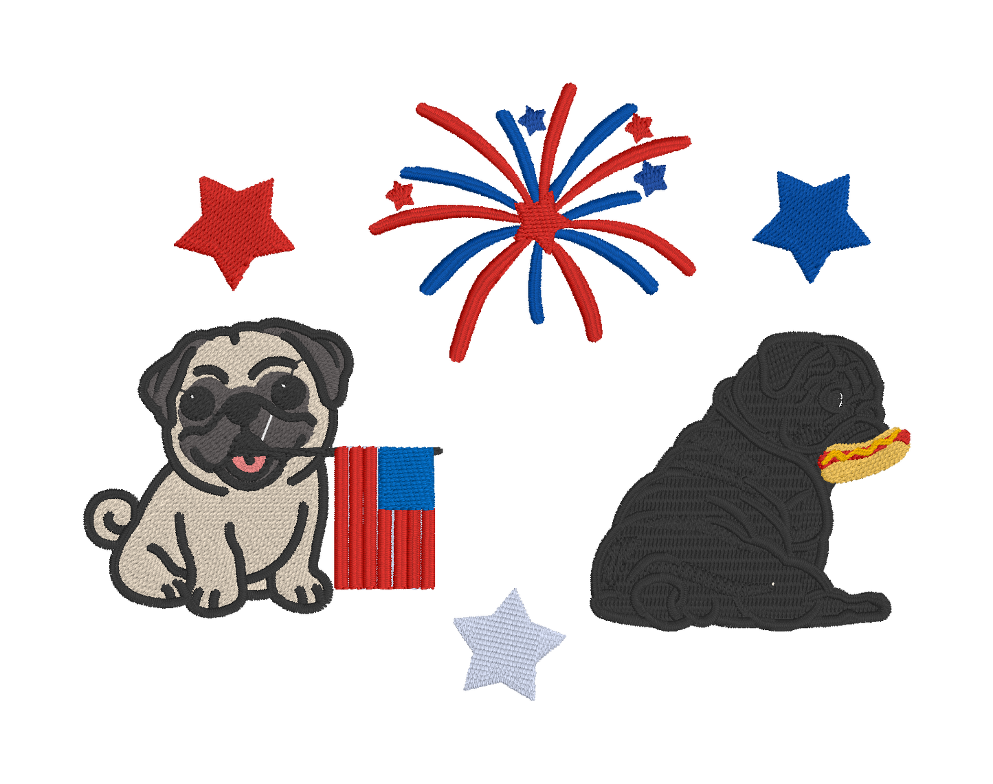 Tan and Black PUG USA Fourth of July embroidered Comfort Colors t-shirt, Fourth of july embroidered shirt, Comfort colors shirt, Comfort Colors fourth of july shirt