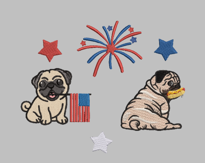 USA PUG 4th of july doggie embroidered comfort colors shirt
