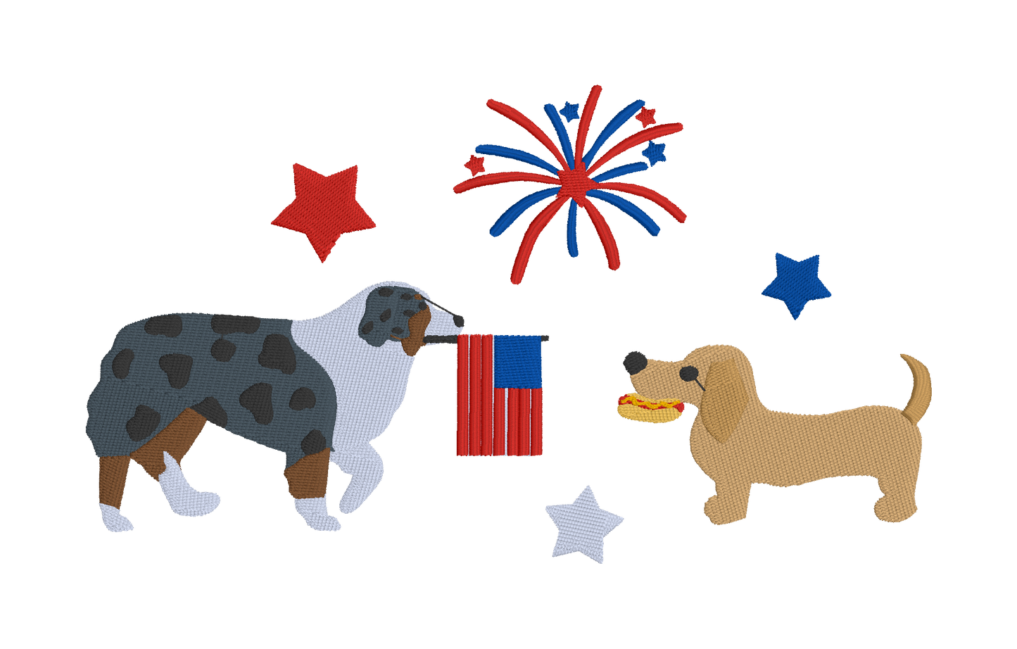 Blue Merle Aussie and blonde dachshund doggie USA Fourth of July embroidered Comfort Colors t-shirt, Fourth of july embroidered shirt, Comfort colors shirt, Comfort Colors fourth of july shirt