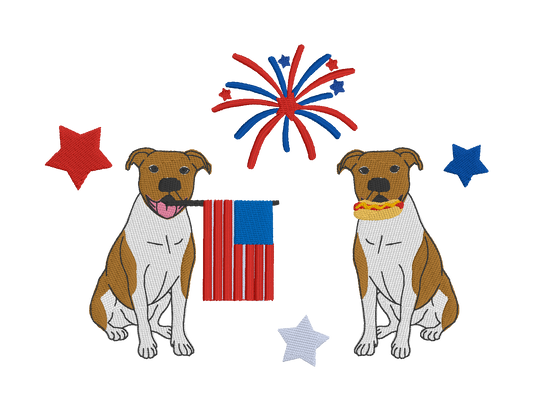Brown and white pitbull Fourth of July embroidered Comfort Colors t-shirt, Fourth of july embroidered shirt, Comfort colors shirt, Comfort Colors fourth of july shirt
